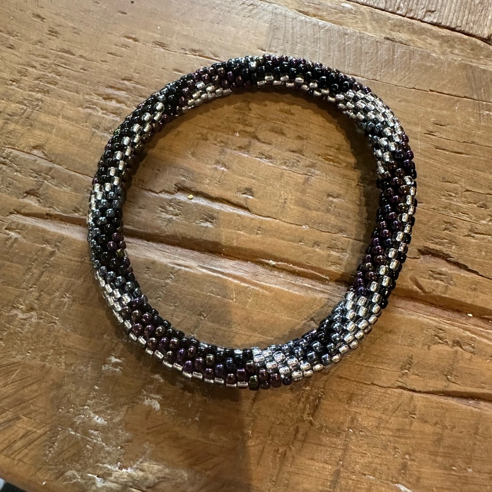 Elegant Black, Purple and Silver Beaded Bracelet